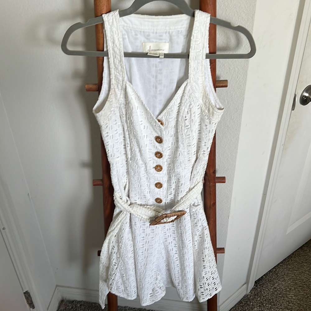 Anthropologie White Belted Eyelet Romper